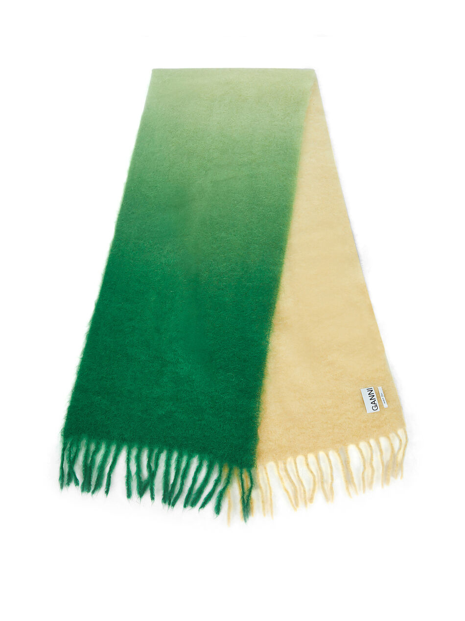 Mohair Gradient Fringed Scarf Kelly Green