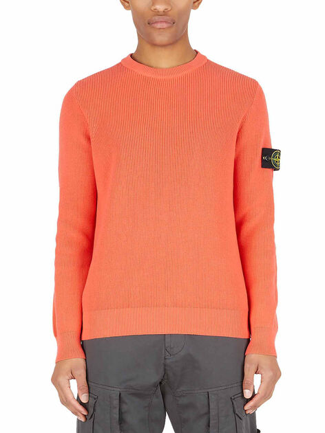 Logo Patch Ribbed Orange Sweater