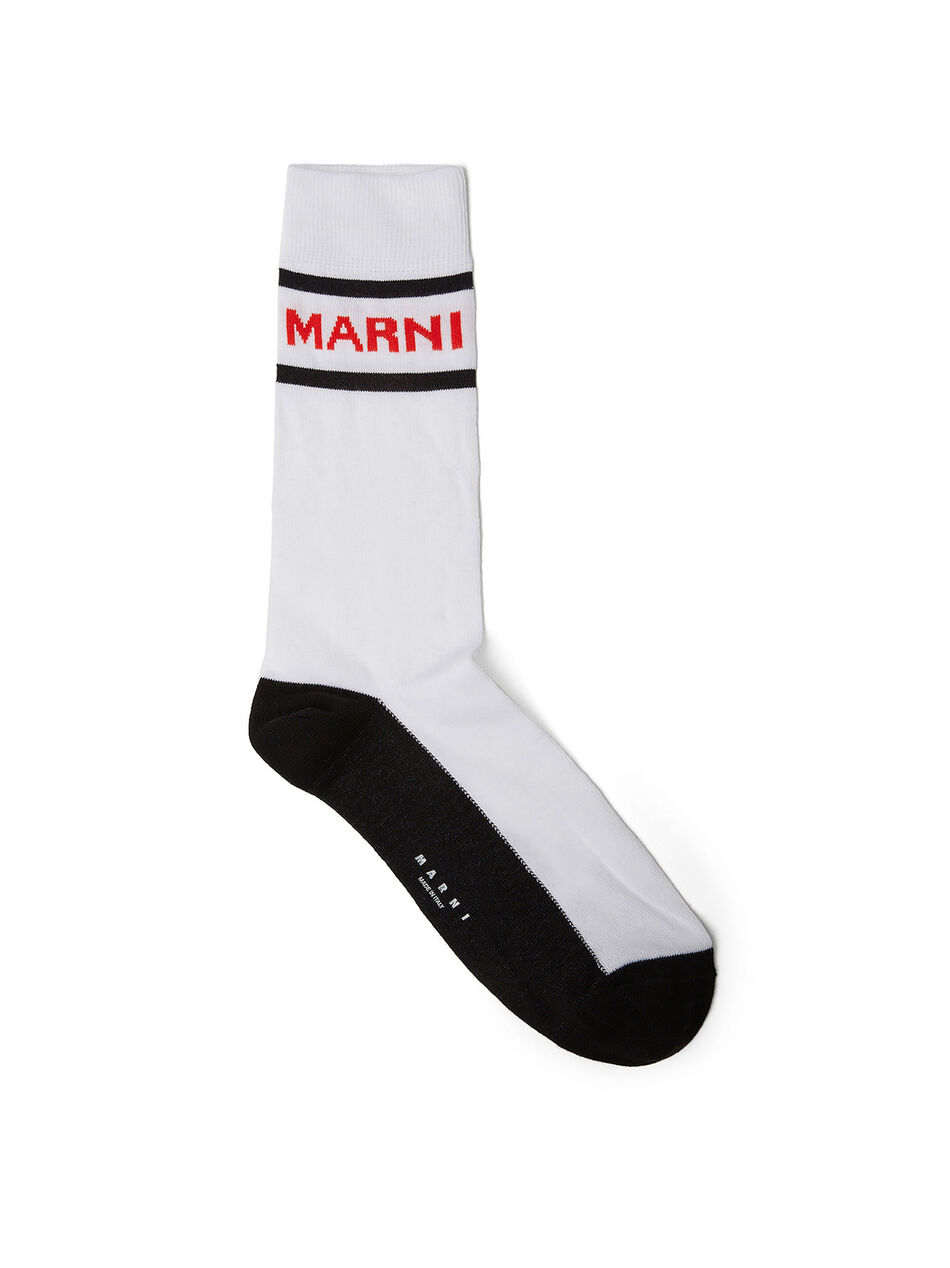 Colour Block Logo Socks in White