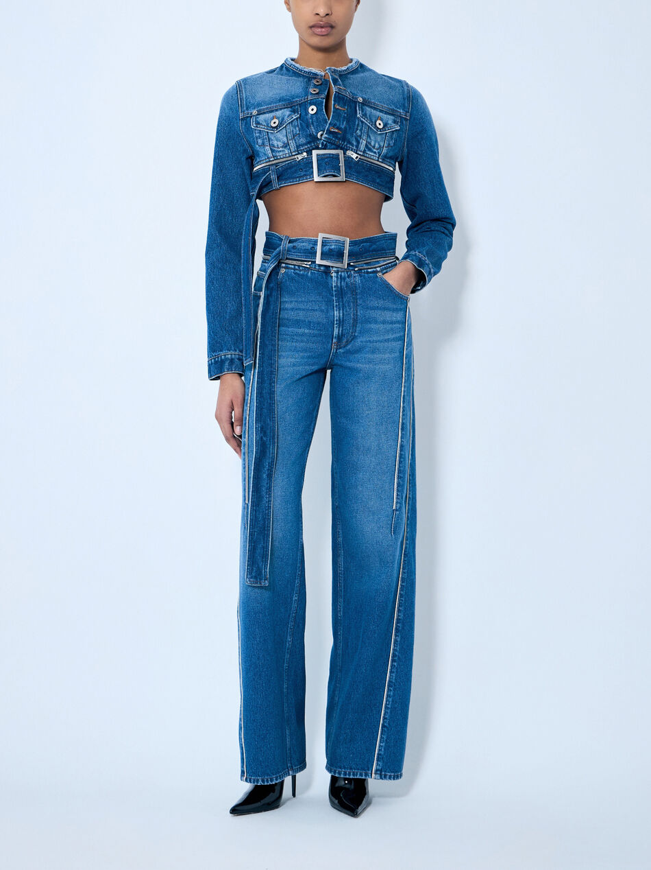 Zip-Belt Denim Jeans