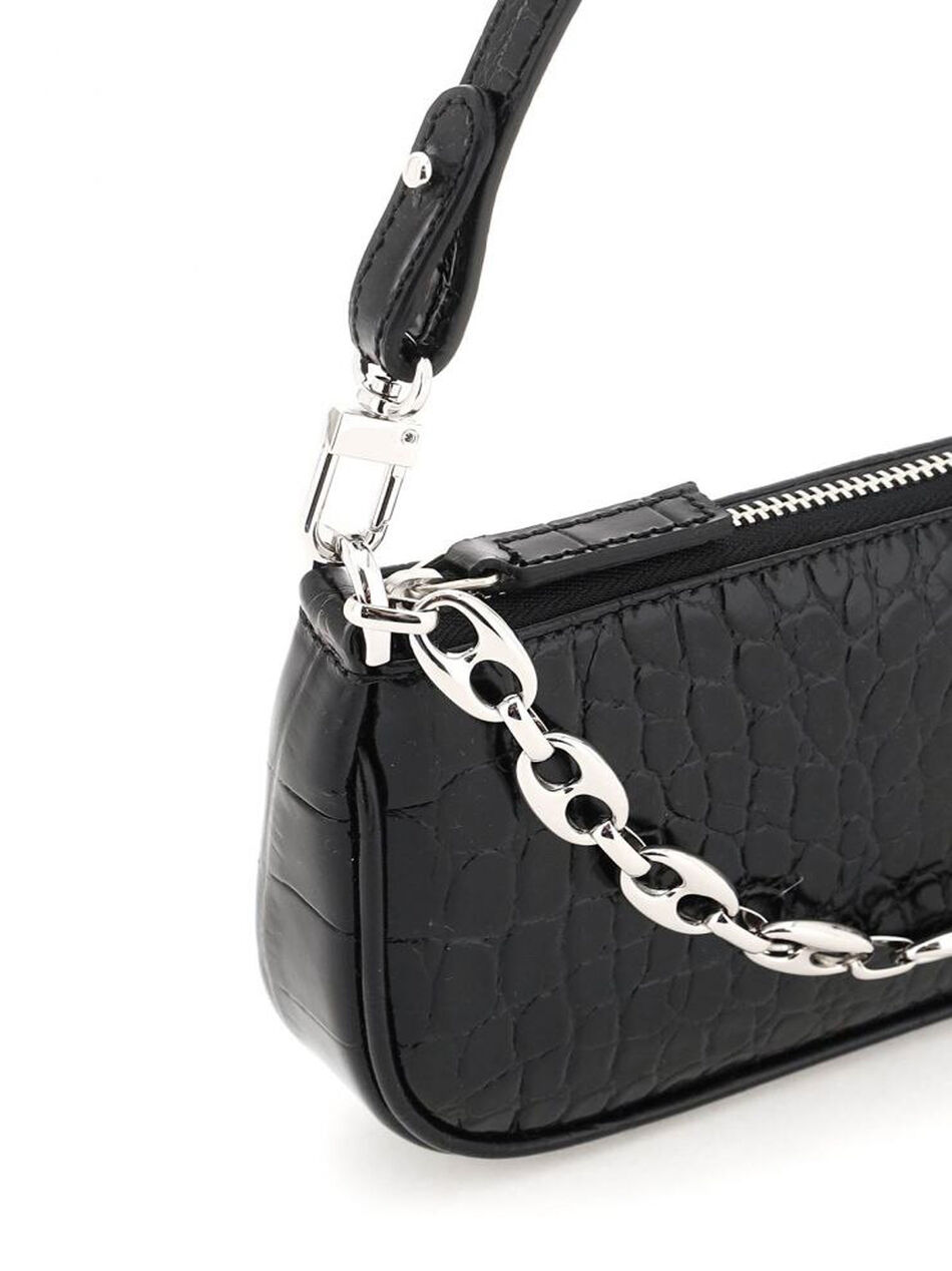 Croco Rachel Mini Shoulder Bag in Black