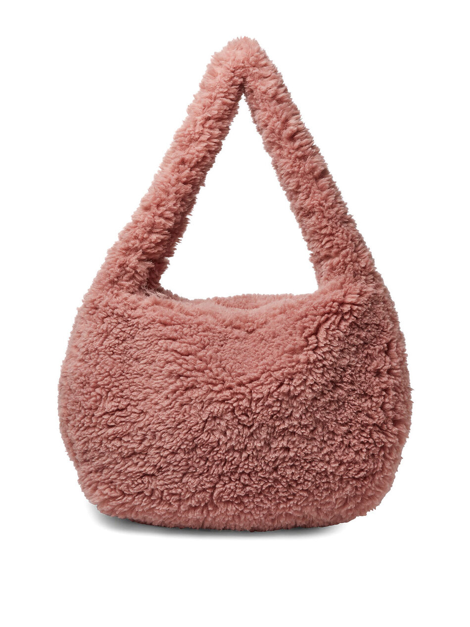Cross Faux Fur Shoulder Bag in Pink