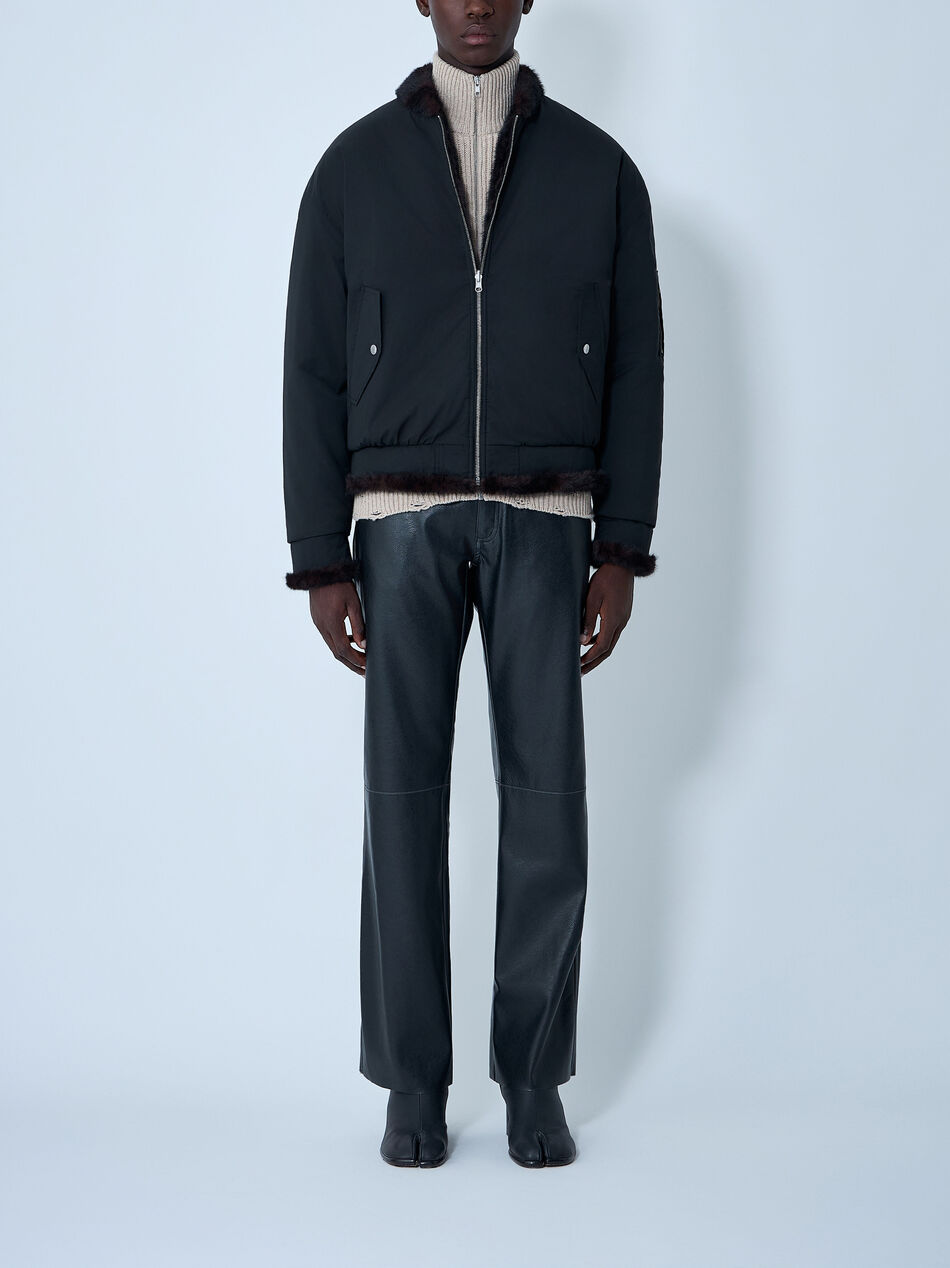 Bomber Jacket With Faux Shearling Trim