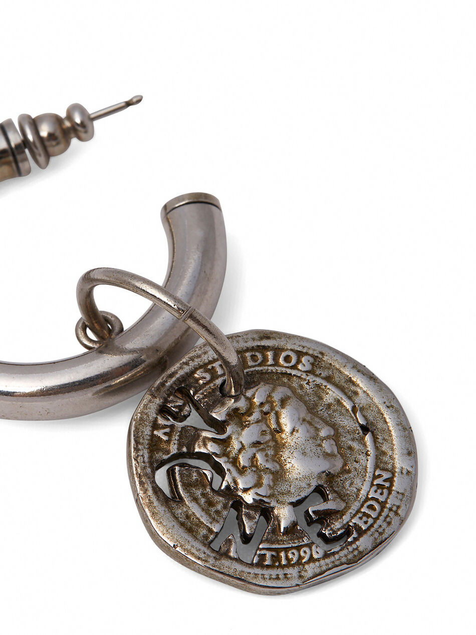 Coin Charm Earring in Silver