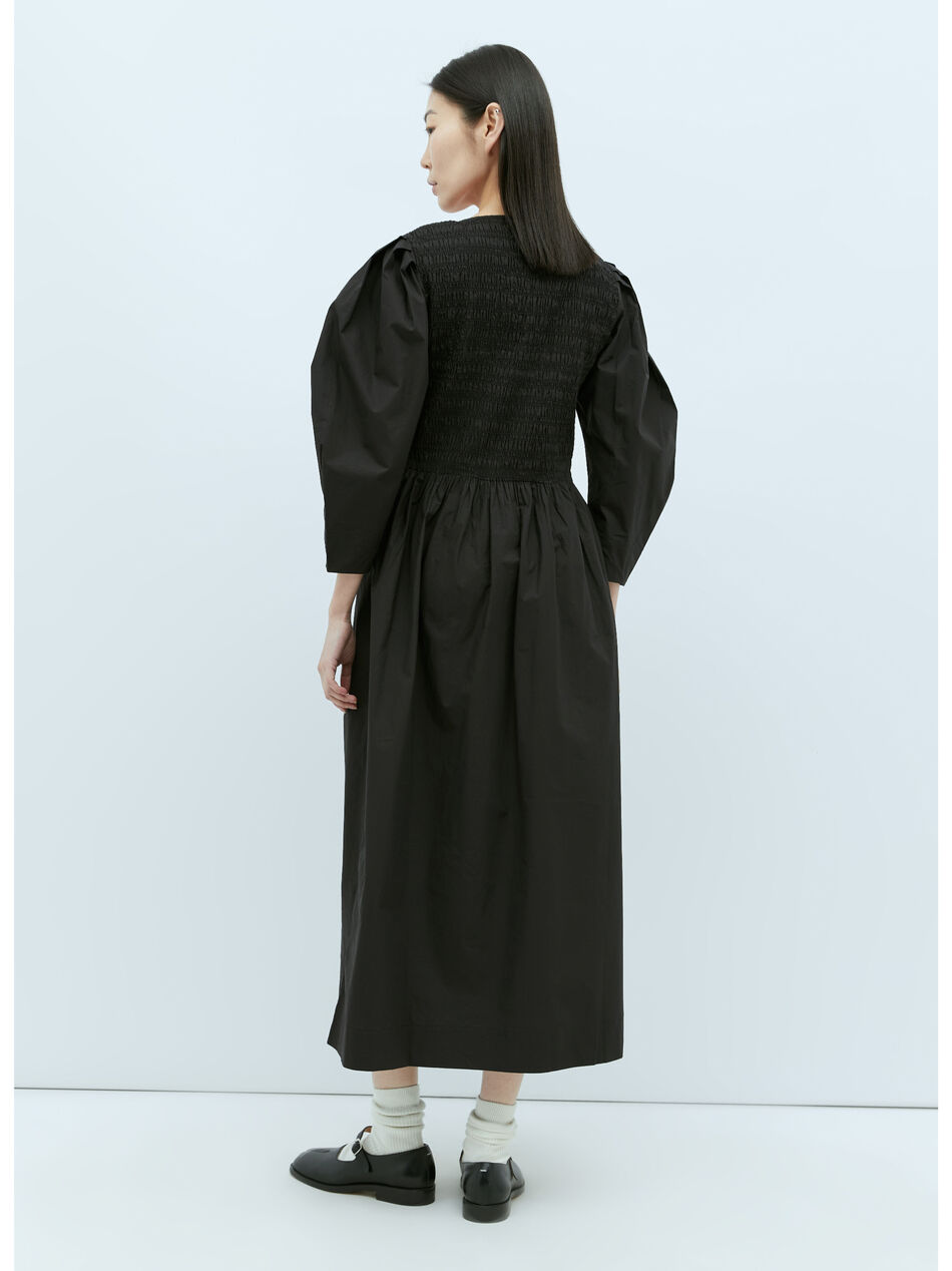 Open-Neck Smock Midi Dress