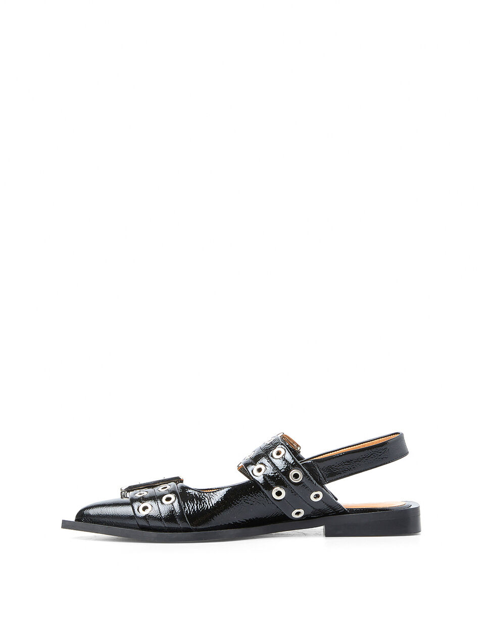 Wide Buckle Ballerina Flats in Black